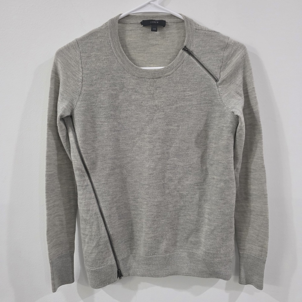 J Crew Womens Merino Wool Sweater Size Xxs Gray‎ Zip Knit